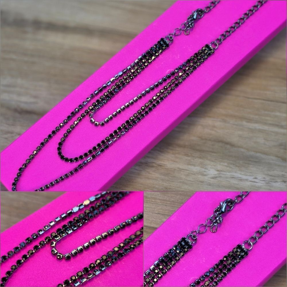 🔸️NIB Black 3-Layered Rhinestone Adjustable Anklet - Picture 12 of 12